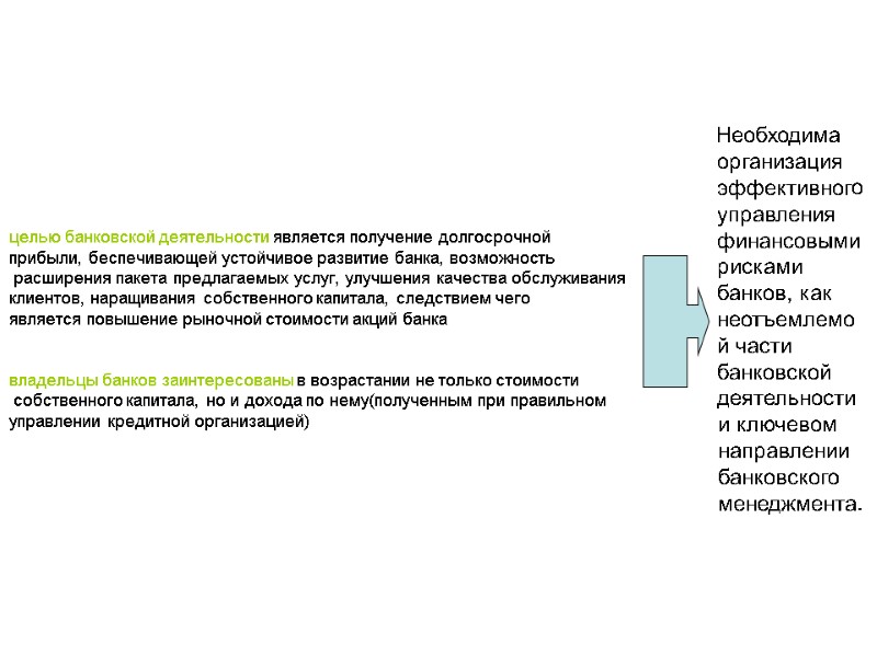 целью банковской деятельности является получение долгосрочной  прибыли, беспечивающей устойчивое развитие банка, возможность 